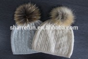 cashmere hat with fur pompom , SFA-701-2