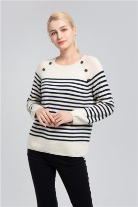 Stripe Pullover Sweater 100%cashmere W-17-1, W-17-1