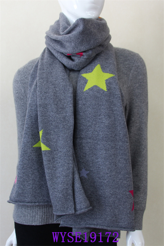 Colorful five-pointed star embroidered pure cashmere scarf