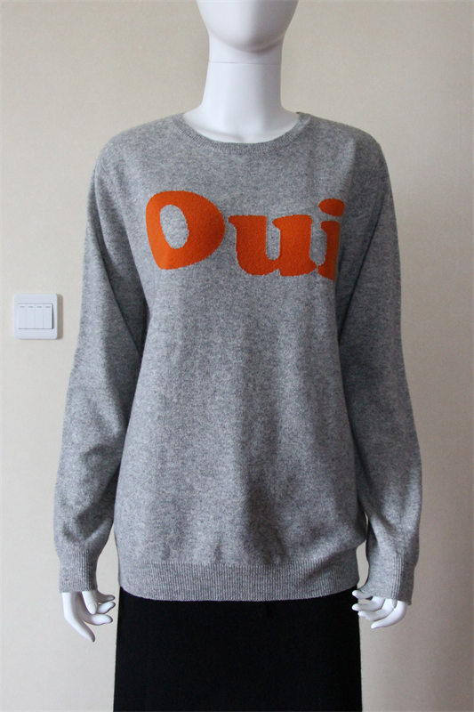 Letter Intarsia Cashmere Wool Blend Sweater