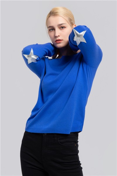 Cashmere sweater with leather elbow patch, SFI-W1