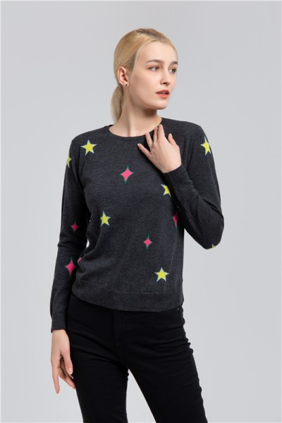 Round neck sweater with intarsia stars and diamonds, JLA AW1909