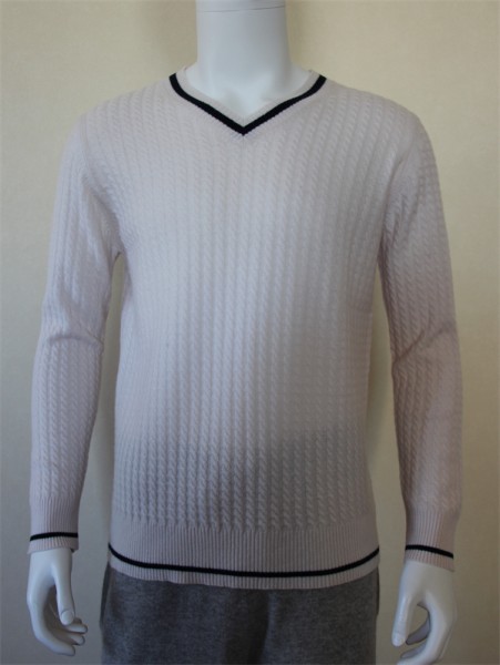 V-neck Jacquard Men's Pure Cashmere Sweater