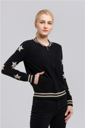 Zipper cashmere jacket with intarsia stars WYSE19108, WYSE19108